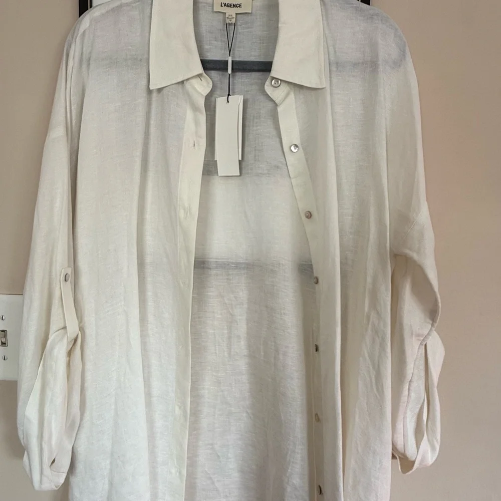L'AGENCE Cream Button-Down Shirt - Picture 3 of 4